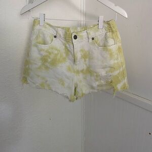Aerie Yellow and White Jean Shorts with Distressed Hem